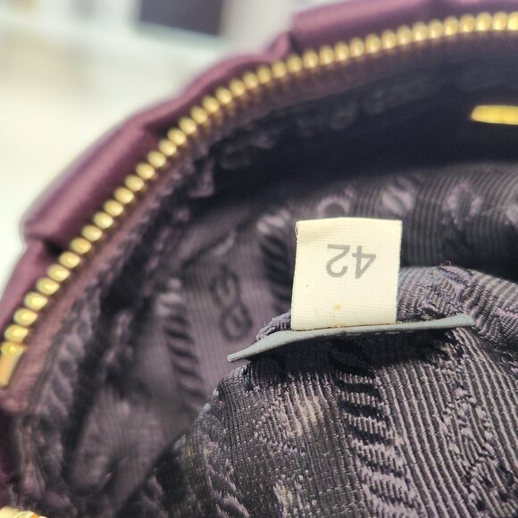 Vintage Prada Mini Wristlet Bag in Purple Eggplant Satin Fabric w Gold Hardware - Picture 9 of 16